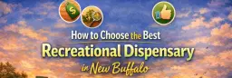 How to Choose the Best Recreational Dispensary in New Buffalo Illustration showing how to choose the best recreational dispensary in New Buffalo with dispensary storefront