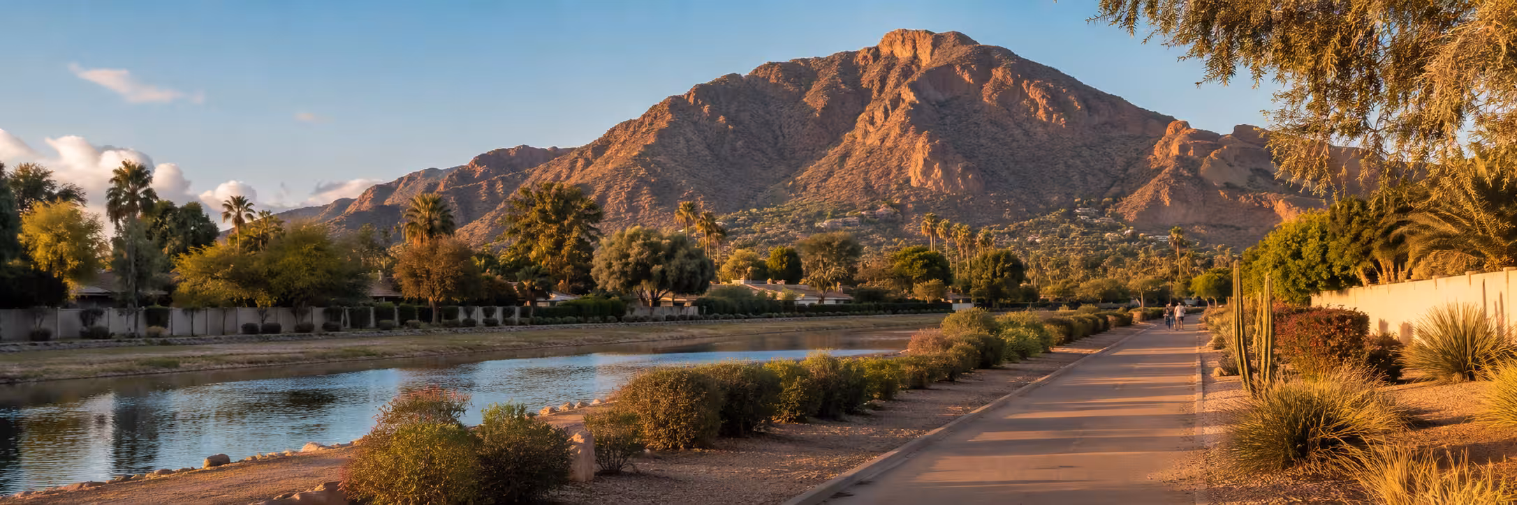Things to Do in Arcadia, Arizona Camelback Mountain overlooking the Arizona Canal Trail in Arcadia, Arizona at sunset