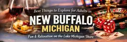 Best Things to Explore for Adults in New Buffalo, Michigan Best things to explore for adults in New Buffalo Michigan featuring wine, casino, boating, beach sunset and lighthouse.