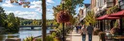 Charming Small Towns Near Mt. Pleasant Michigan Charming small town near Mt. Pleasant Michigan with riverfront walkway, historic downtown shops and tree-lined streets