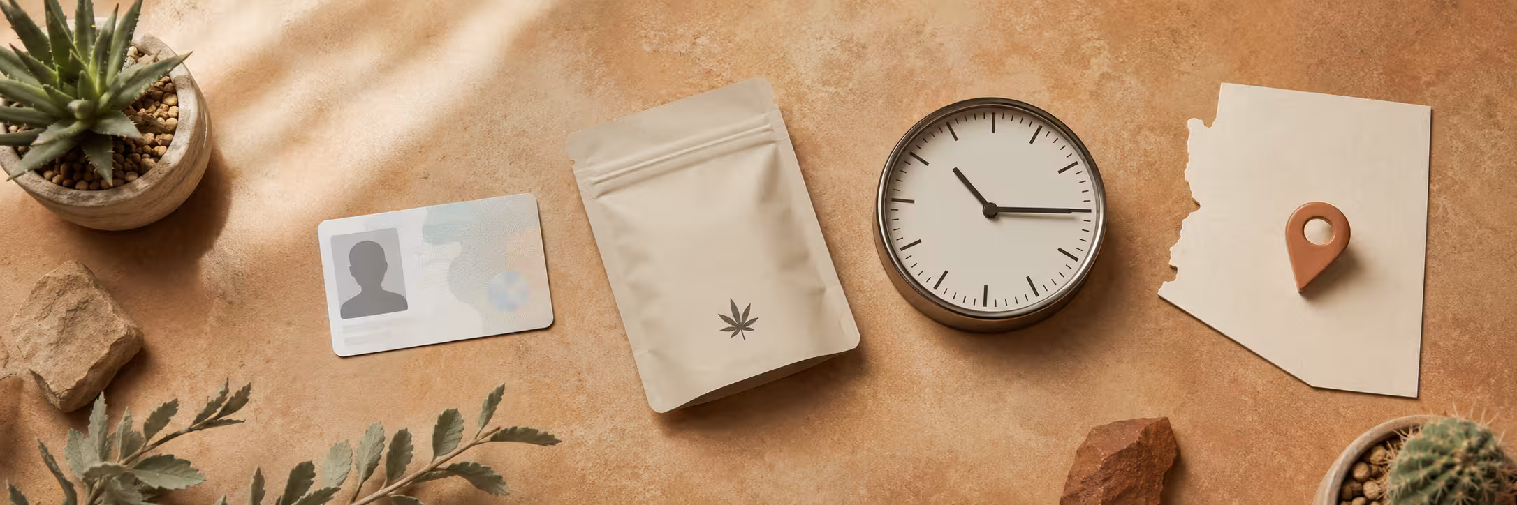 Cannabis in Tolleson, AZ: Local Rules & What to Know Wide view of a cannabis dispensary in Tolleson, Arizona, surrounded by palm trees and desert mountains at sunset.