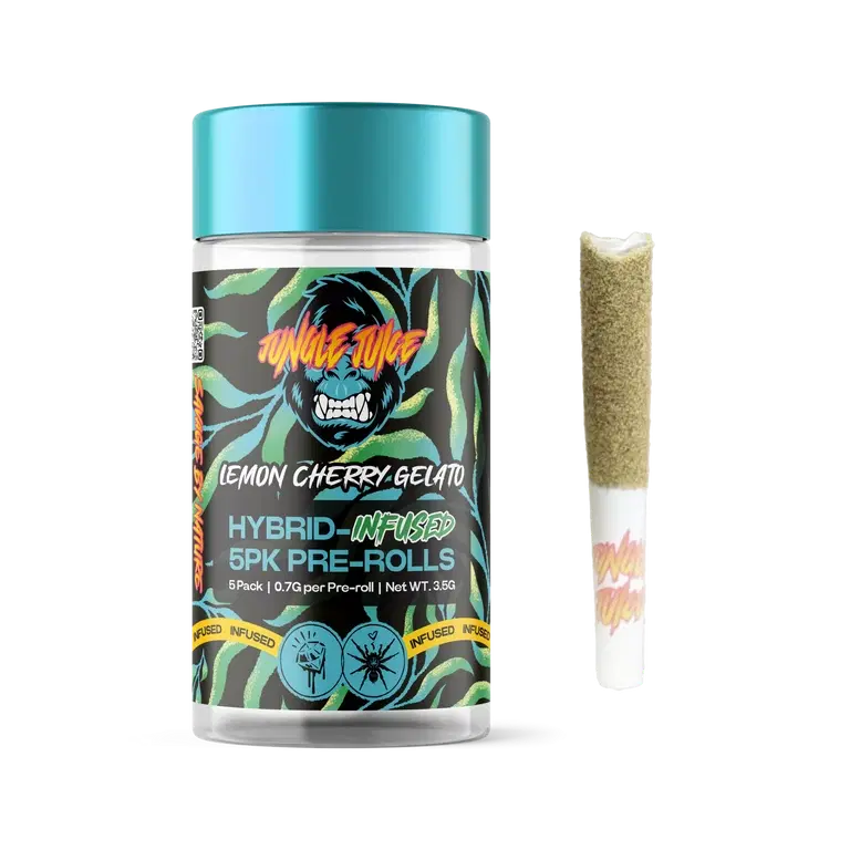 Jungle Juice Zkittlez vape cartridge and Lemon Cherry Gelato infused pre-rolls Jungle Juice Zkittlez vape cartridge and Lemon Cherry Gelato infused pre-rolls