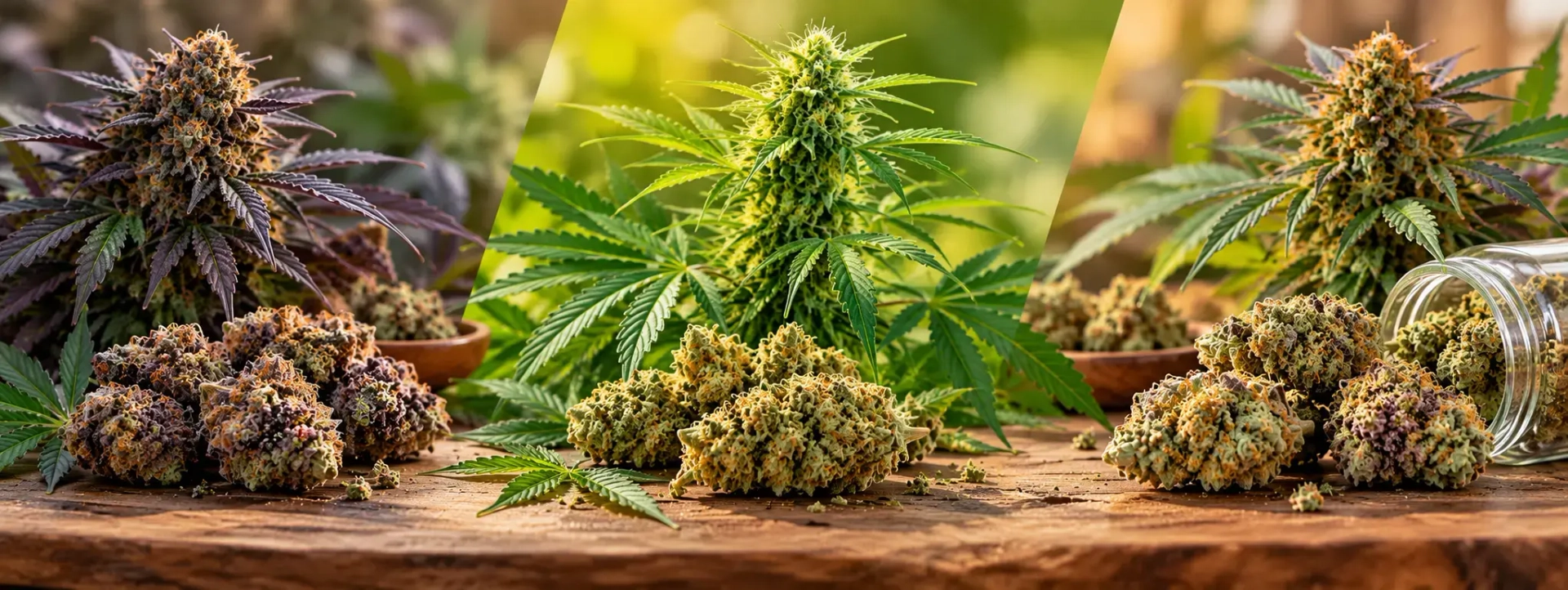 Indica vs. Sativa vs. Hybrid Cannabis Cannabis flower buds representing indica, sativa, and hybrid varieties